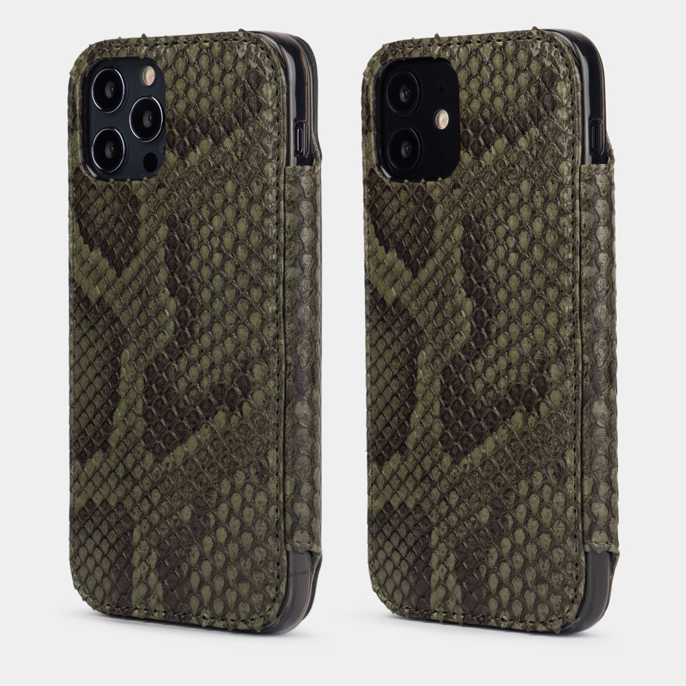 Чехол Benoit для iPhone 12/12Pro из кожи питона зеленого цвета