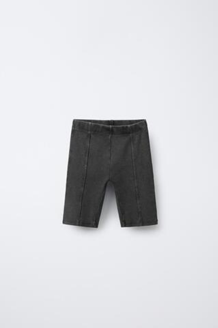 ZARA ШОРТЫ-ВЕЛОСИПЕДКИ В РУБЧИК С ЭФФЕКТОМ ПОТЕРТОСТИ, АНТРАЦИТОВО-СЕРЫЙ