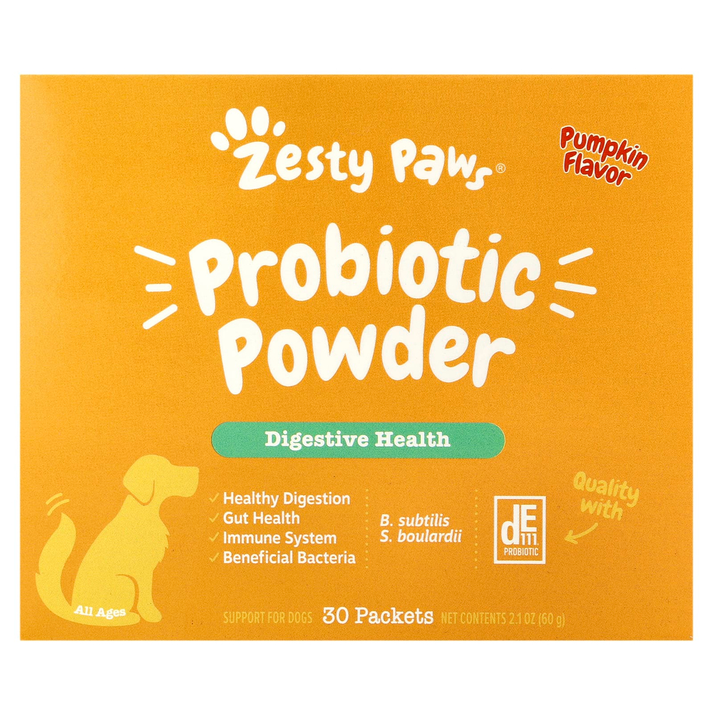 Zesty Paws, Пробиотический порошок, для собак, для всех возрастов, из тыквы, 30 пакетиков, 60 г (2,1 унции)