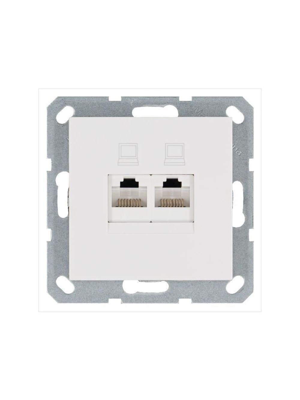 Розетка компьютерная 2-м RJ45 IP20 кат. 5E механизм бел. глянцевый Jasmart G6106W