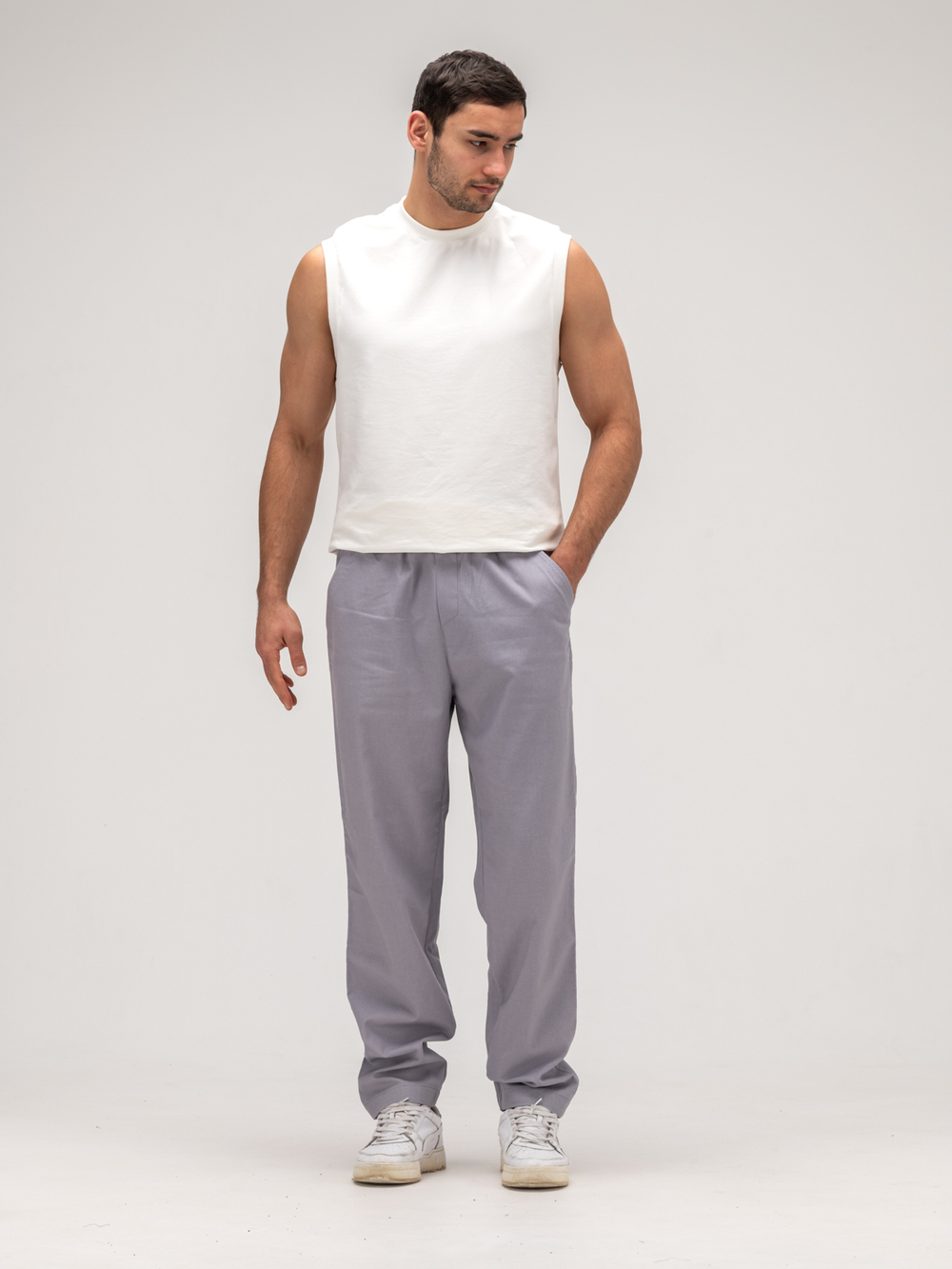 Джоггеры льняные. Грей