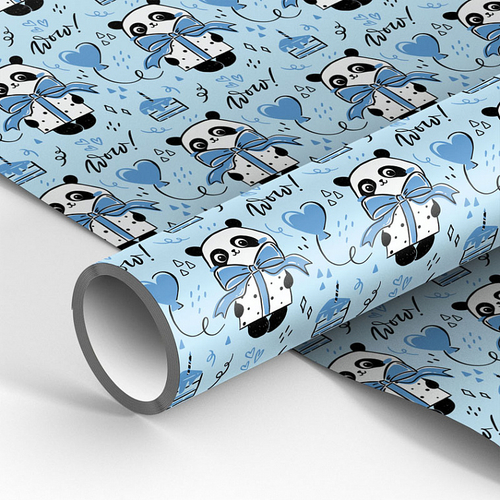 Упаковочная бумага глянц. 70*100см, MESHU "PandaGift_Blue", 90г/м2 И