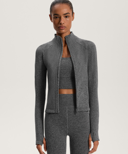 Oysho Легкая теплая бесшовная высокотехнологичная куртка, темно-серый меланж