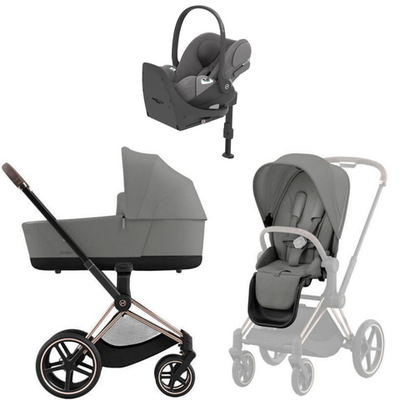 Коляска Cybex Priam IV Rosegold complete Cloud T Mirage Grey Plus Base T 3 в 1 Mirage Grey