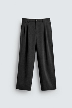 ZARA БРЮКИ WIDE FIT СО СКЛАДКАМИ, АНТРАЦИТОВО-СЕРЫЙ