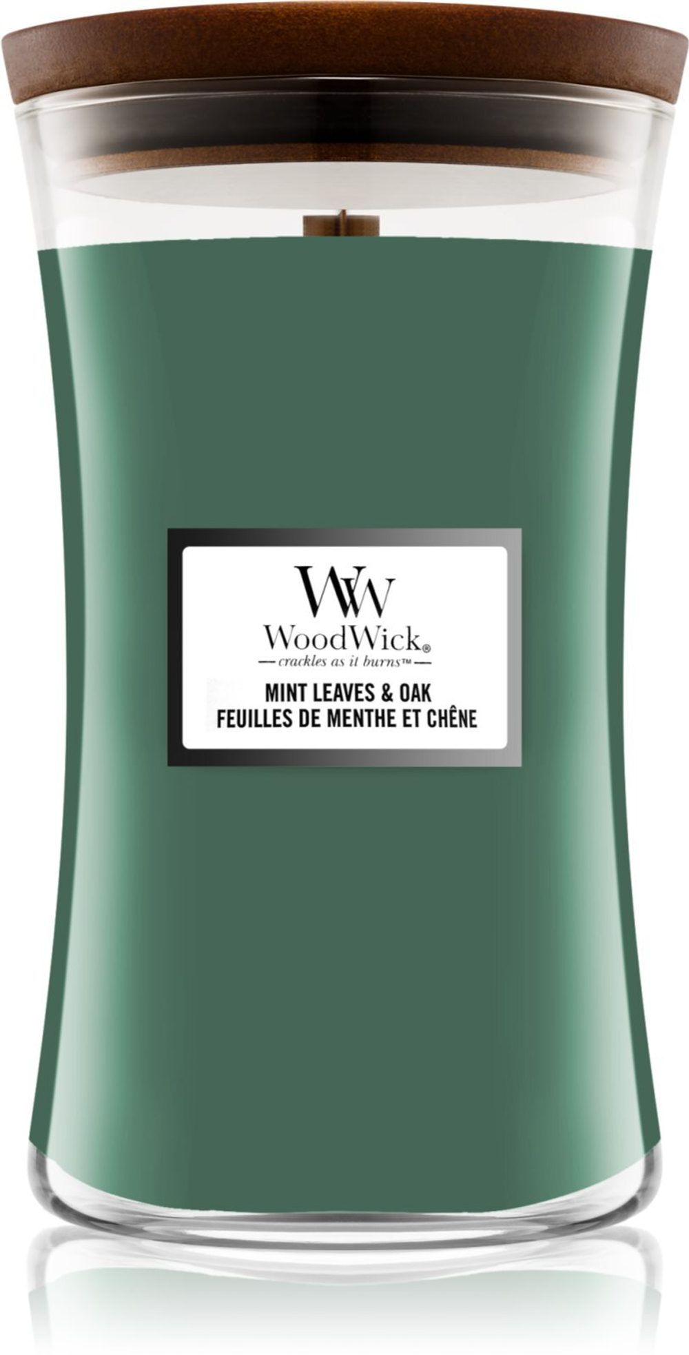 Woodwick Mint Leaves & Oak - ароматическая свеча с деревянным фитилем /   609,5  g  / GTIN 5038581141930