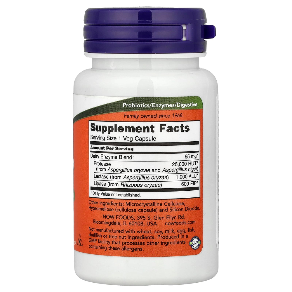 NOW Foods, Dairy Digest Complete, комплекс для усвоения и расщепления молочных продуктов, 90 вегетарианских капсул