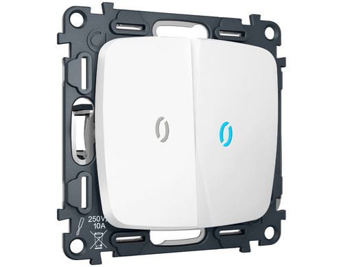 MO124020 Комплект механизма 2-кл выключателя с подсветкой 10000K OMEGA Белый матовый QUANT (OP1240, VM115, G17B)