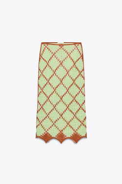 ZARA ЮБКА МИДИ ВЯЗАНАЯ КРЮЧКОМ, СВЕТЛО-ЗЕЛЕНЫЙ