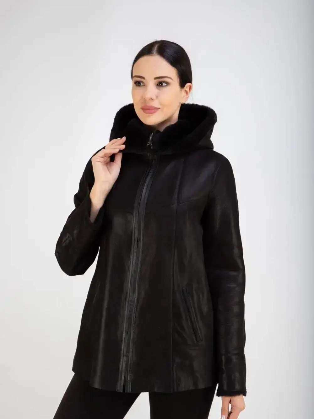 Дубленка натуральная короткая с капюшоном Турция