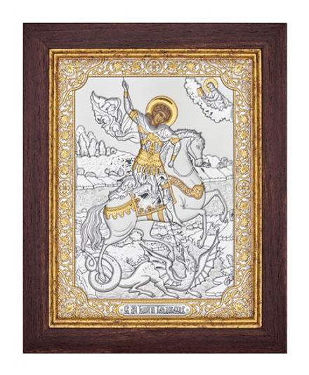 Георгий Победоносец, икона прямоугольная в рамке под стеклом, красное дерево 232х280