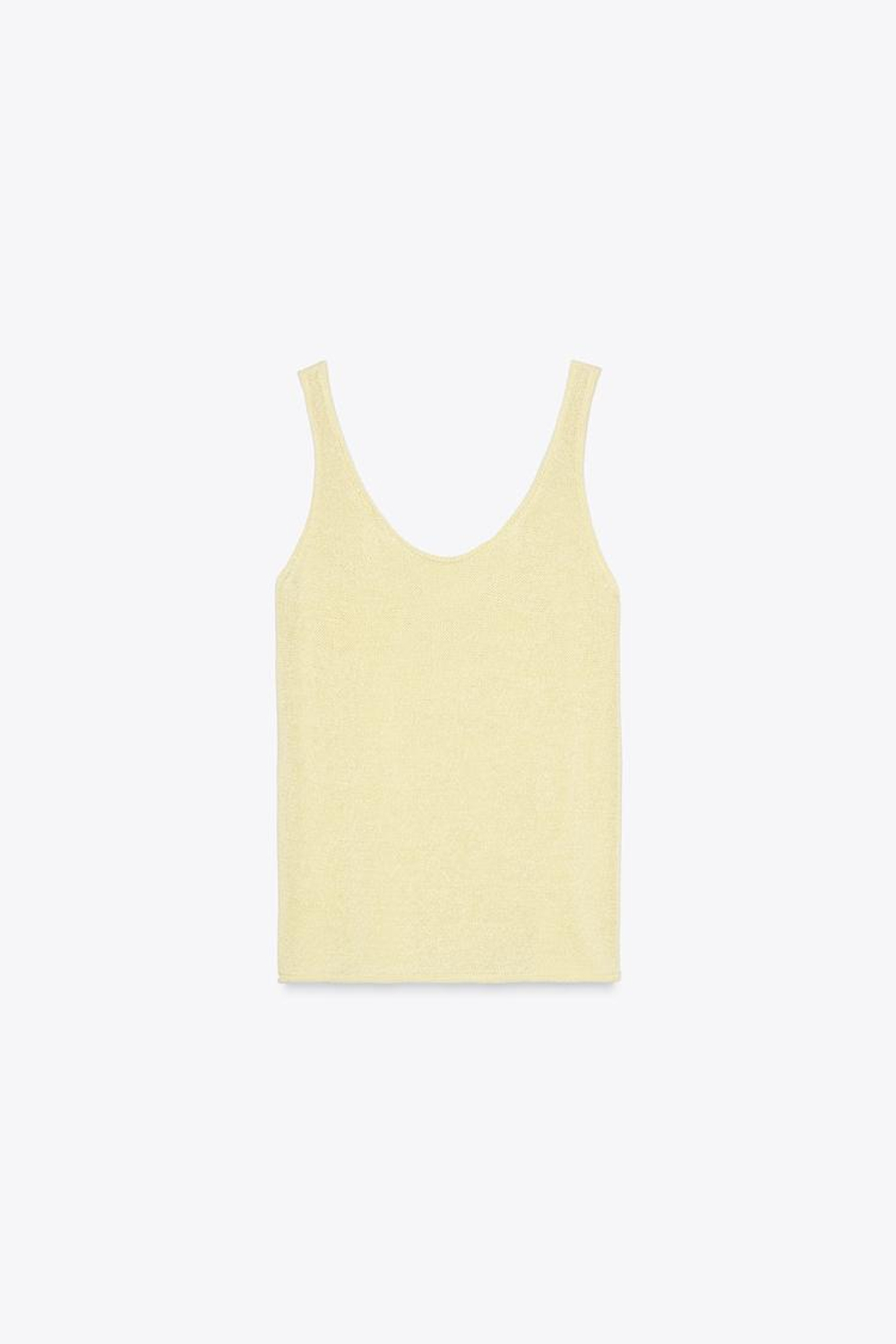 ZARA ТРИКОТАЖНЫЙ ТОП ИЗ СМЕСОВОГО ЛЬНА, СВЕТЛО-ЖЕЛТЫЙ