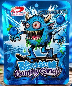 Кислые леденцы Luxing Одноглазый монстр, вкус Голубика 20 гр