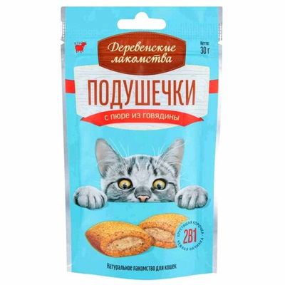 Деревенские лакомства для кошек подушечки пюре говядина 30 г