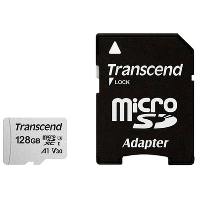 Карта памяти Micro SecureDigital 128Gb Transcend Class 10 TS128GUSD300S-A (MicroSDXC Class 10 UHS-I U3, SD adapter)