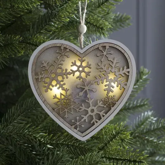 Ёлочная игрушка Сердце в снежинках 13*1 см., от батареек, свечение тёплое белое, Luazon Lighting (4357366)