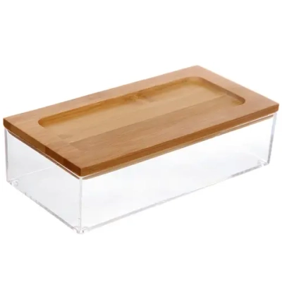 Органайзер для хранения с бамбуковой крышкой «БРАМИНГЕМ», прозрачный, 19*9.5*5см