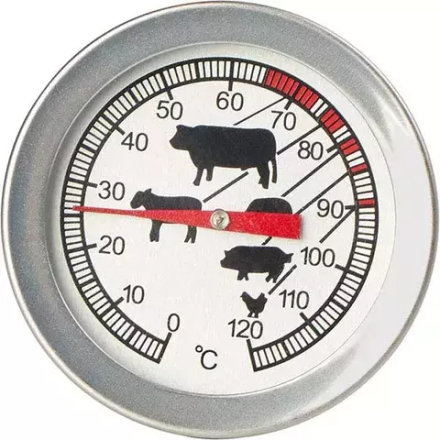 Термометр д/мяса (0+120С) сталь,пластик D=52,L=165/145мм металлич.,красный