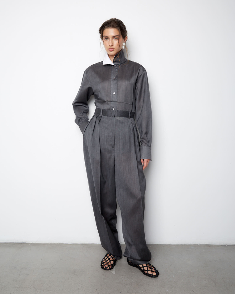 Рубашка из шерсти и шелка Диор серый