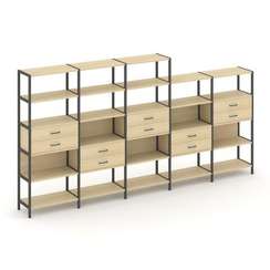 Shelf System Пятисекционный стеллаж пятиярусный с ящиками SN.STM-551 Акация Лорка/Металл Антрацит 39