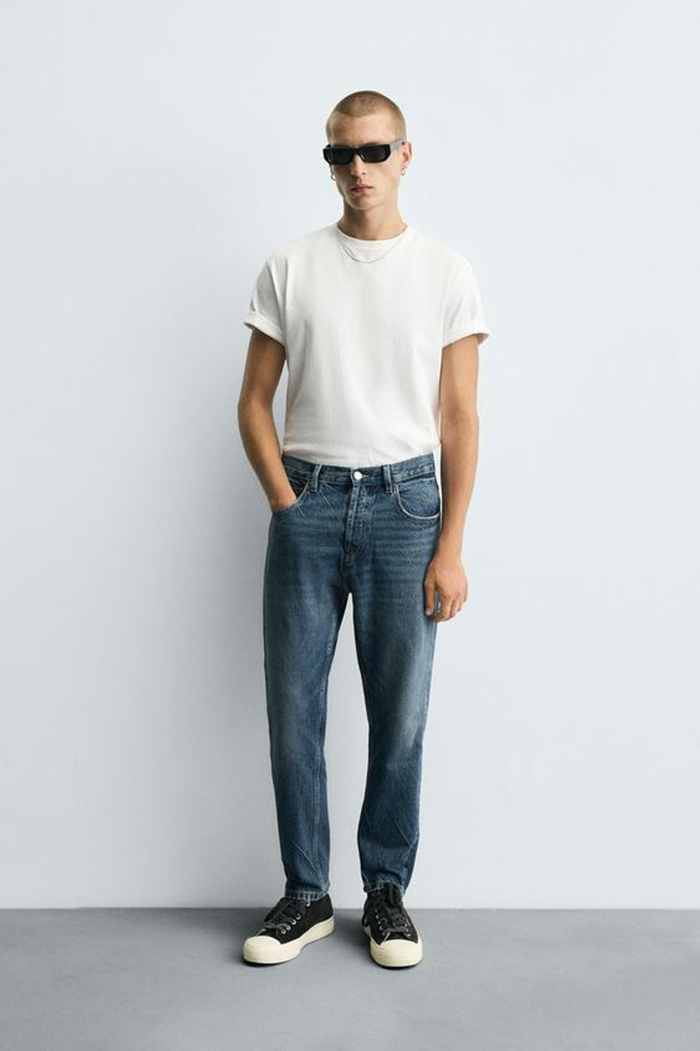 ZARA УКОРОЧЕННЫЕ ДЖИНСЫ SLIM FIT, СИНИЙ