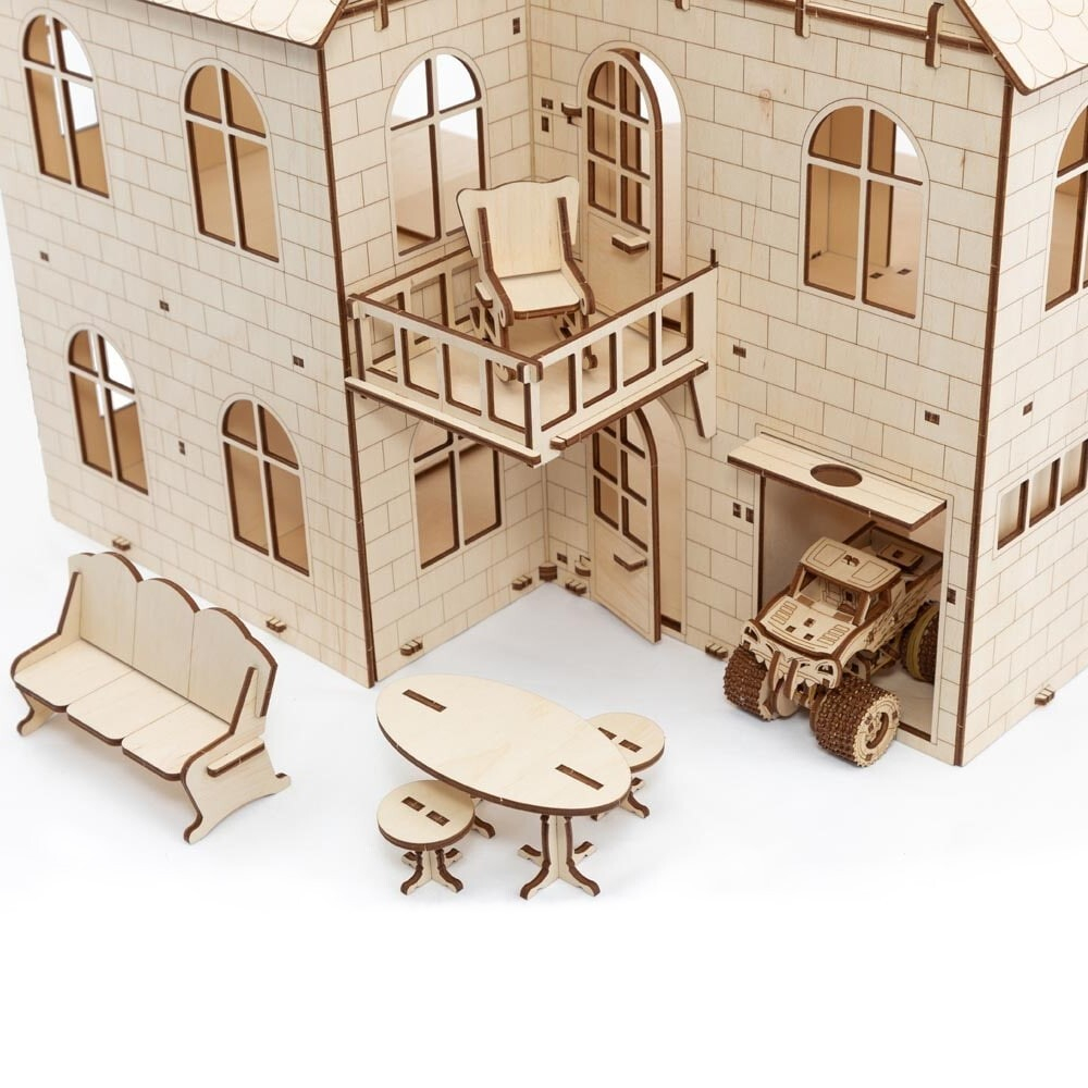 Кукольный дом с лифтом от EWA - Купить, недорого, ANANAZA деревянный конструктор, 3D пазл, сборная модель