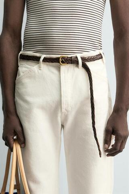 ZARA X AARON LEVINE ПЛЕТЕНЫЙ КОЖАНЫЙ РЕМЕН, КОРИЧНЕВЫЙ