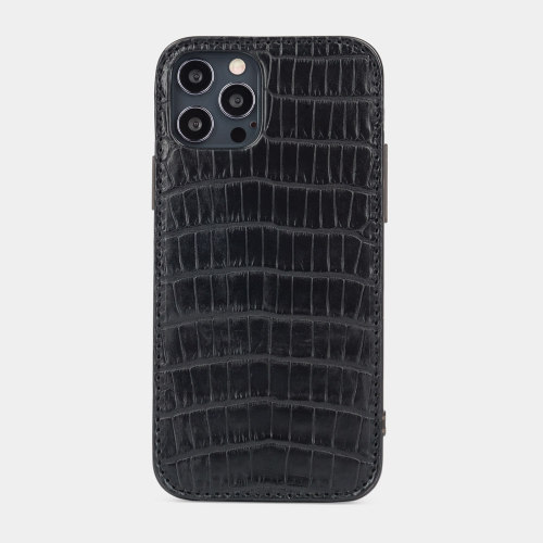 Накладка для iPhone 12/12Pro из кожи крокодила, черного цвета