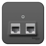 BLANCA О/У РОЗЕТКА двойная: комп.RJ45, кат.5E + телеф. RJ11, ИЗОЛ.ПЛ., АНТРАЦИТ