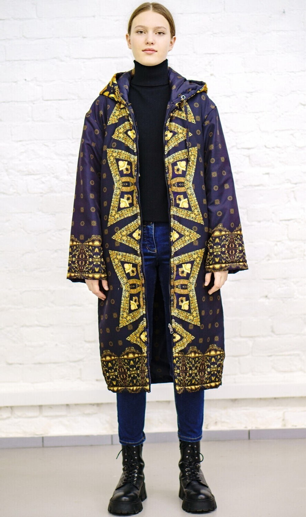 Двустороннее пальто-парка "Византия", по мотивам русского золотного шитья в церковных одеяниях