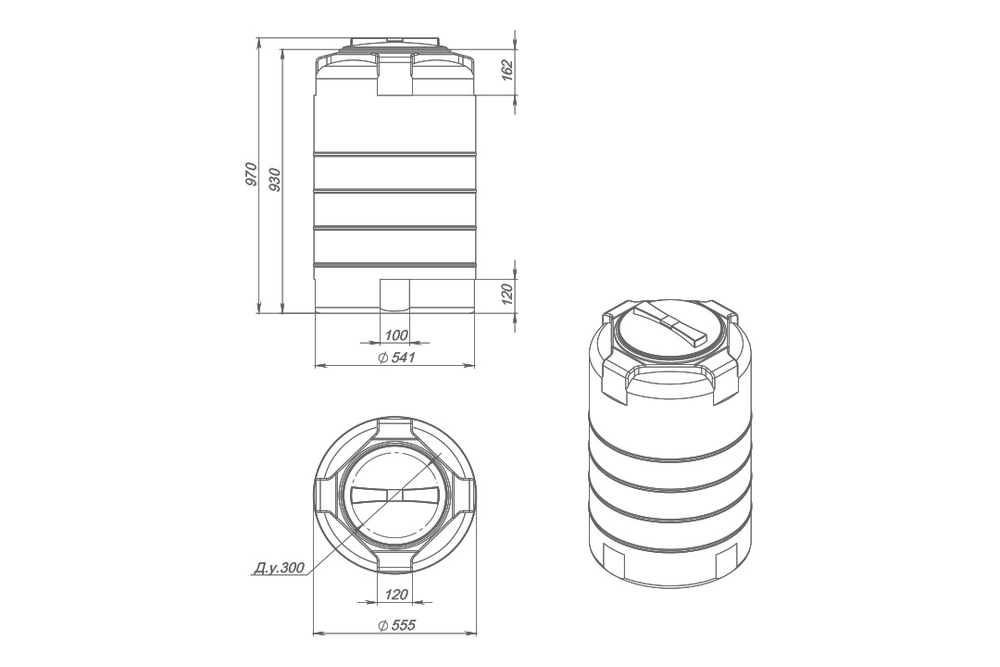Ёмкость пластиковая пищевая ЭкоПром T 1.2 200 л. вертикальная усиленная под плотность до 1.2 г/см3 (56x56x97см;синий) - арт.555316