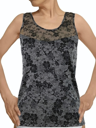Женская майка на широких бретелях с цветочным принтом (Размер: XXXL) (Цвет: черный)