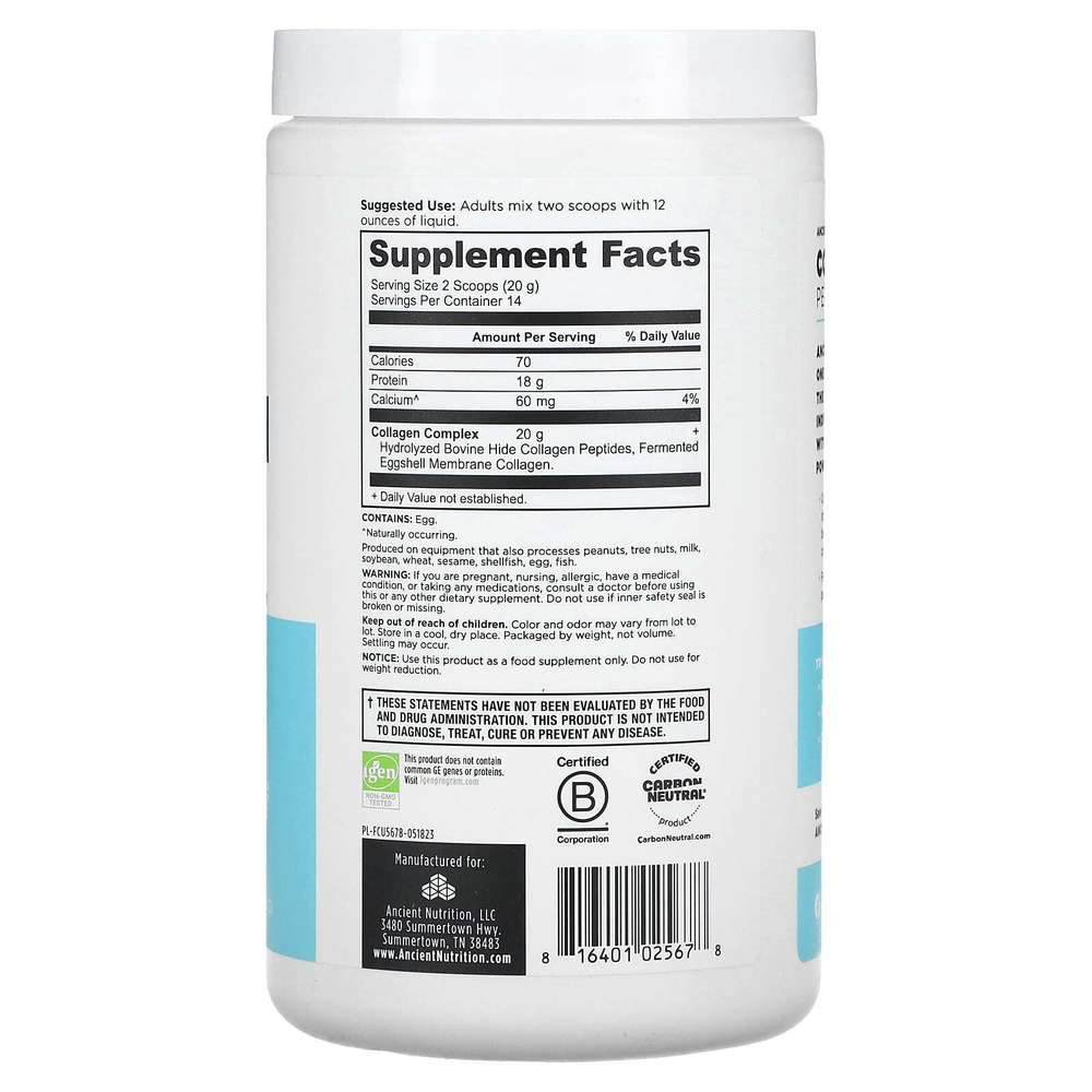Ancient Nutrition, Пептиды коллагена, без добавок, 280 г (9,88 унции)