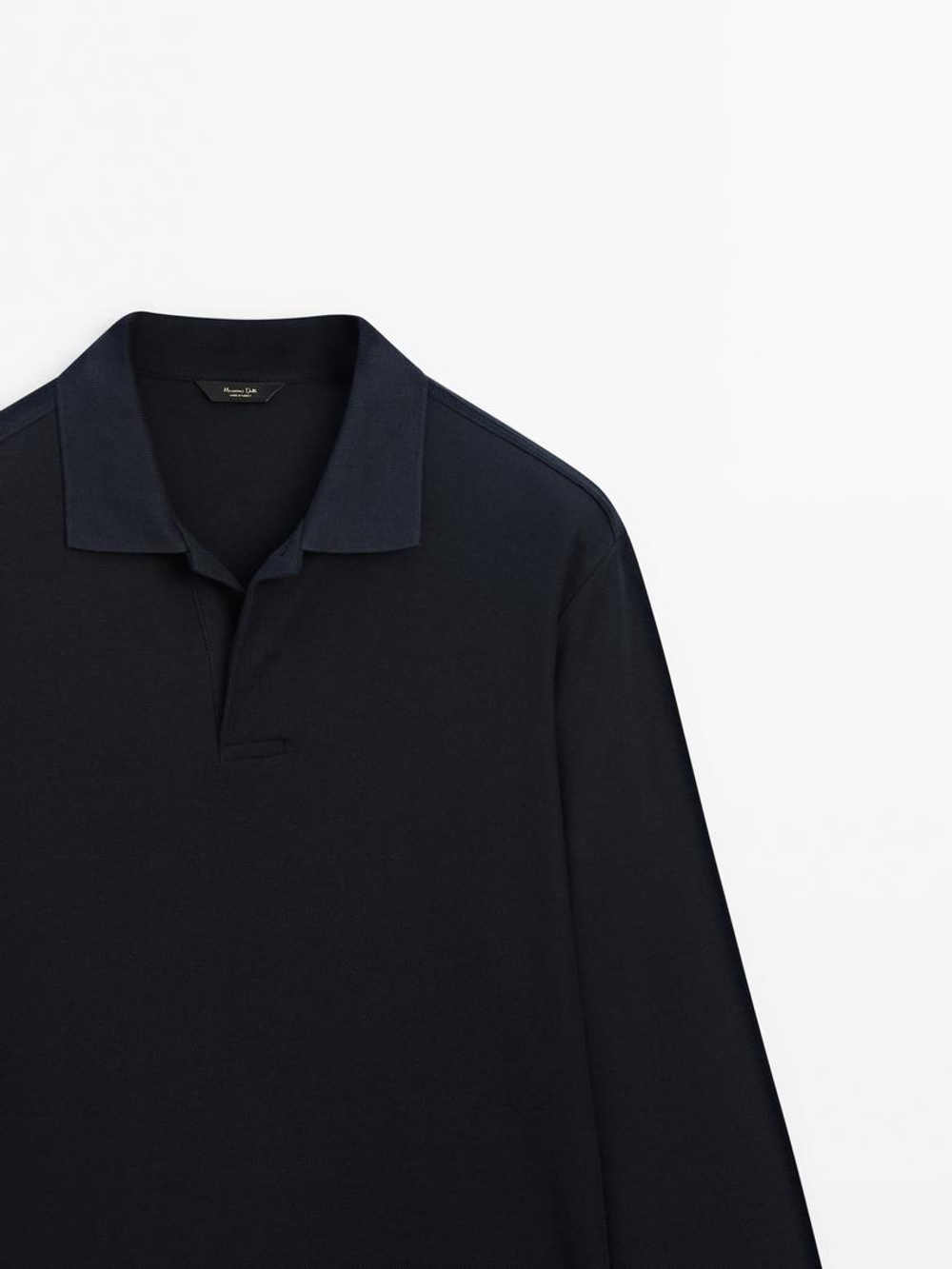 Massimo Dutti Поло комфортного кроя с длинными рукавами, темно-синий
