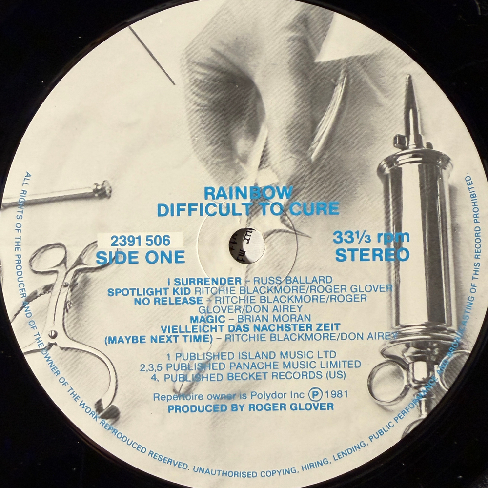 Rainbow ‎– Difficult To Cure (Германия 1981г.)
