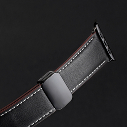 Ремешок из натуральной кожи черного цвета от Dux Ducis для смарт часов Apple Watch 42, 44, 45, 46, 49мм, серия YA Series
