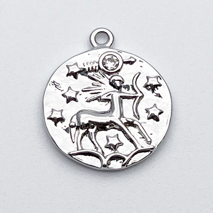 Подвеска Знак Зодиака Стрелец, цвет серебро (родий), фианит, размер 16*14 мм, цена за 1 шт