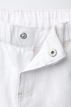 ZARA ДЖИНСЫ-КЮЛОТЫ С ВОЛАНАМИ, БЕЛЫЙ