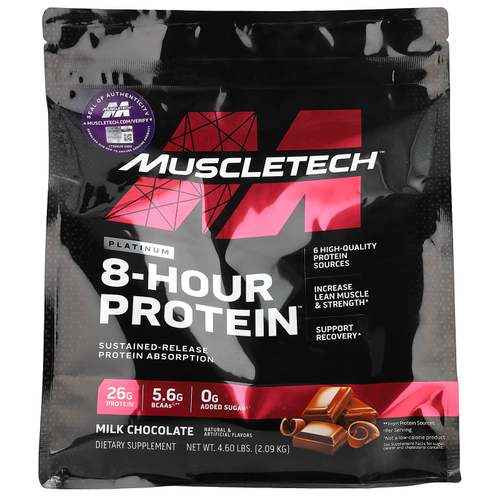 MuscleTech, Platinum 8-Hour Protein, смесь для приготовления протеинового коктейля, молочный шоколад, 2,09 кг (4,6 фунта)