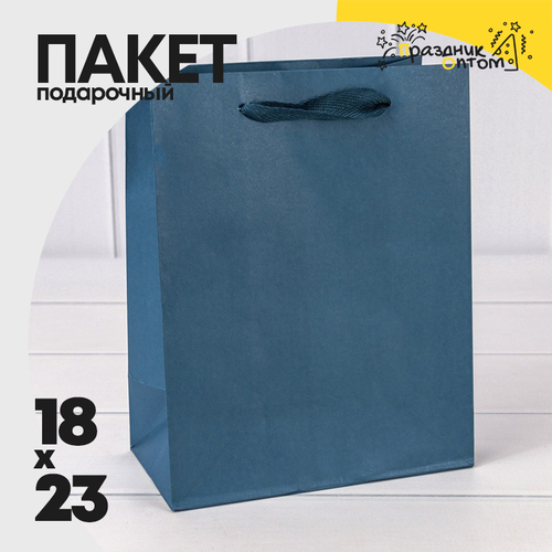 Пакет подарочный 18х23х10см (Синий, Крафт)