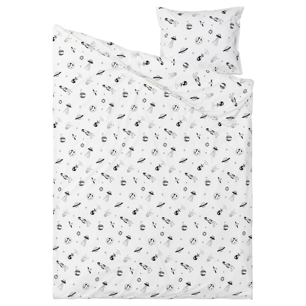 IKEA AFTONSPARV  (ИКЕА АФТОНСПАРВ)  -  Пододеяльник и наволочка, белый/черный космос, 150x200/50x60 см