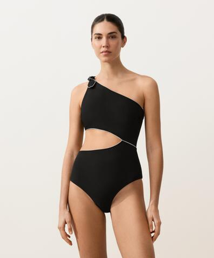 OYSHO Асимметричный купальник с окантовкой, черный