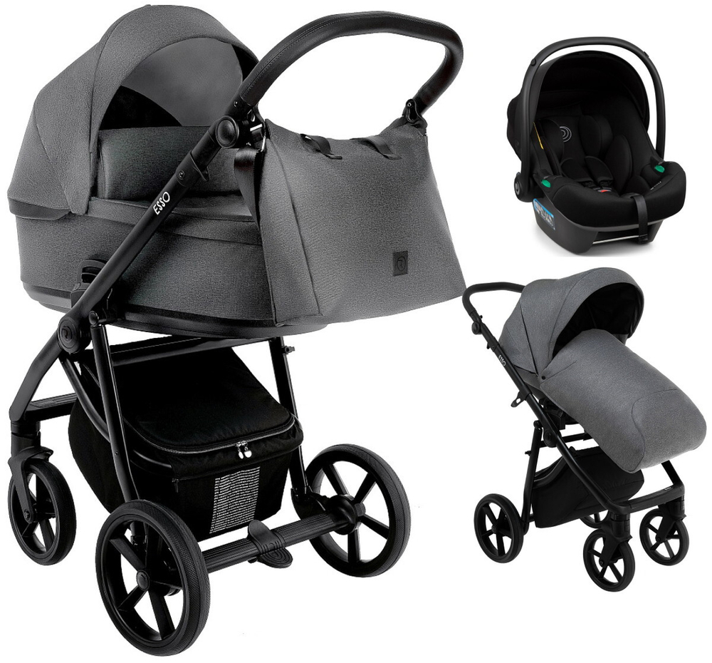 Детская коляска Roan Esso 2025 3 в 1 с автокреслом Tutis Elo Lux Black ESS114/1 Grey/Black