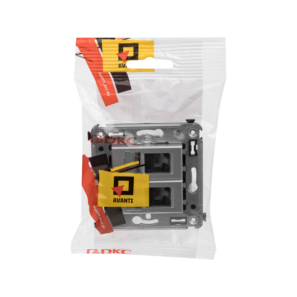 Компьютерная розетка RJ-45 в стену, кат.6А двойная, "Avanti", "Закаленная сталь"