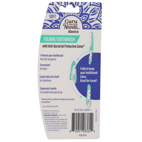 GuruNanda, Basics, складная зубная щетка, мягкая, 1 шт.