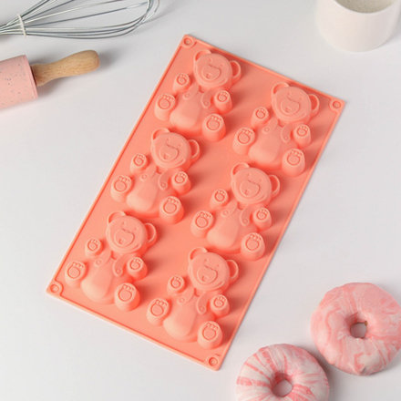 Форма силиконовая "Животные.Мишка" 6 ячеек, 8,5*7 см.