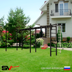 Уличная шведская стенка Sv Sport рукоход х 2 с комплектом турник прямой У53822 (Турник/Со спинкой/Канат/кольца/лестница)