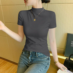 Футболка женская с коротким рукавом и высоким воротником