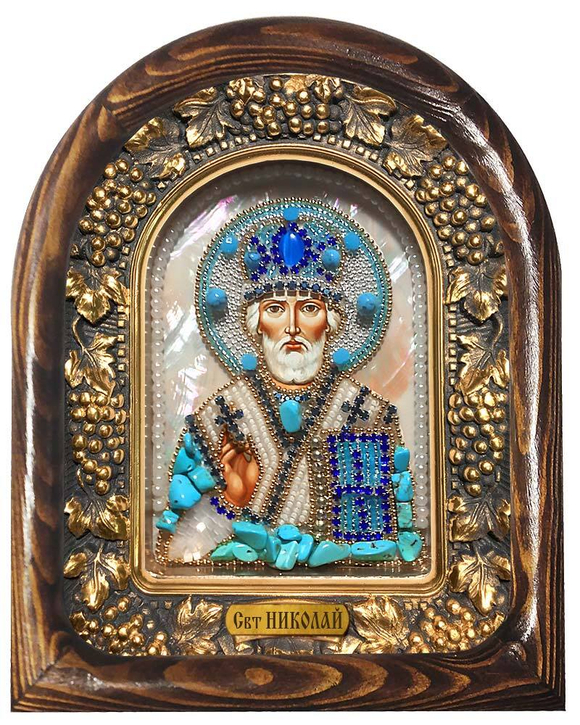 Святитель Николай (перламутр, жемчуг, бирюза)
