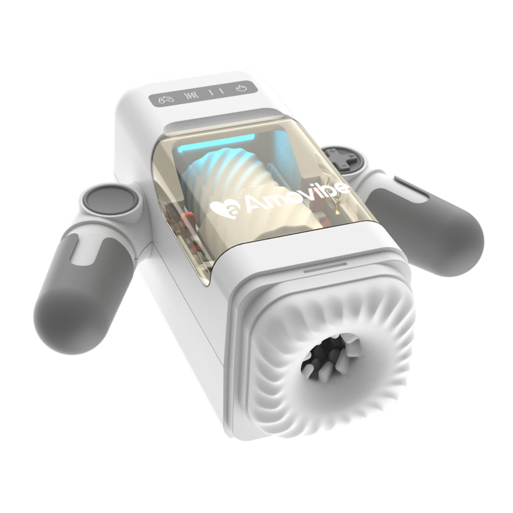 Автоматический белый робот-мастурбатор в виде игрового джойстика Amovibe Game Cup WRM Thrusting Male Masturbator